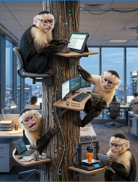 Capuchin monkeys in their natural jungle habitat