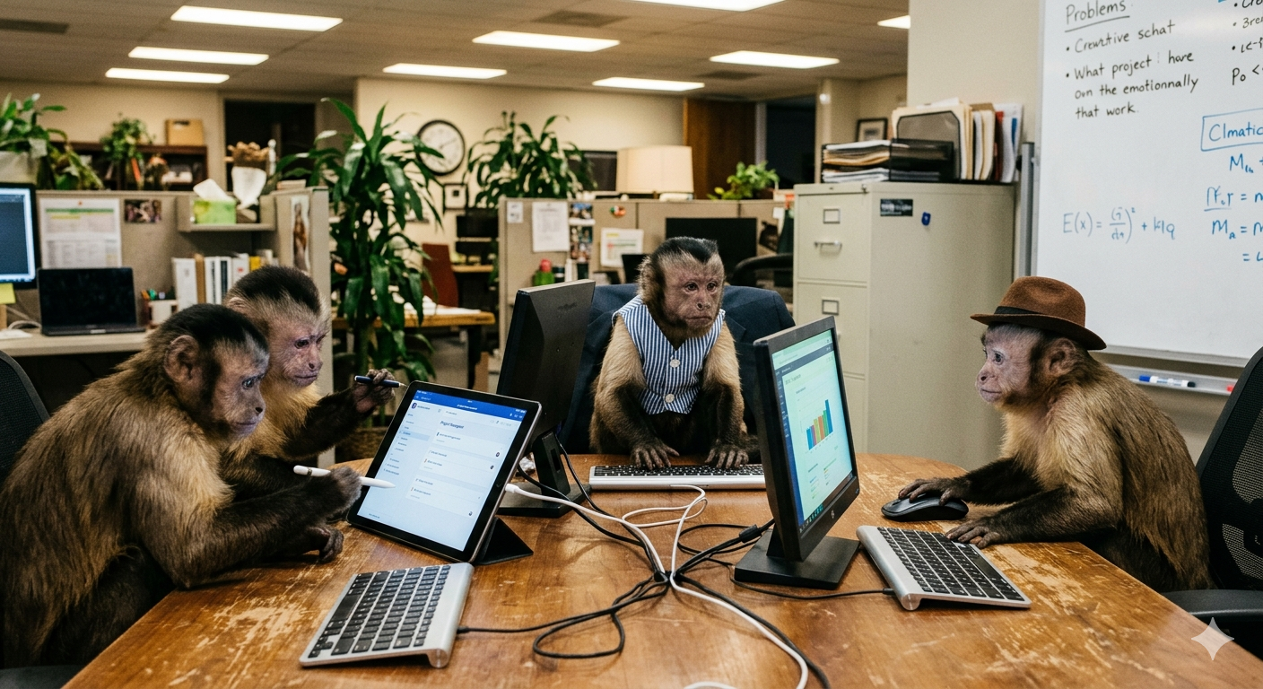 Capuchin monkeys in a collaborative workspace setting